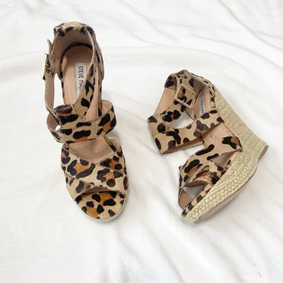 Steve Madden Kloudd calf hair leopard wedge strappy heels size 10 - Picture 2 of 9